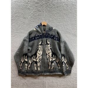 Artesanias Tuntaquimba Wolf Coyote Howling Wool Sweater Jacket Mens Size